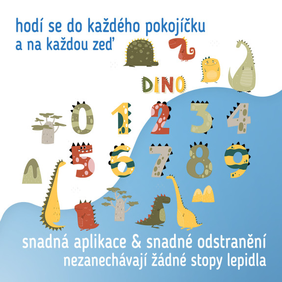 Nástěnné samolepky do dětského pokoje, Dino Numbers Sipo