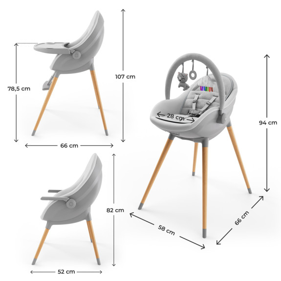 Jídelní židlička a lehátko Fini Up 2 v 1 Grey Kinderkraft