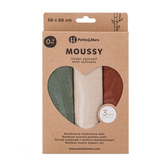 Sada plen bambusová mušelínová 3 ks Moussy 68 x 68 cm Petite&Mars