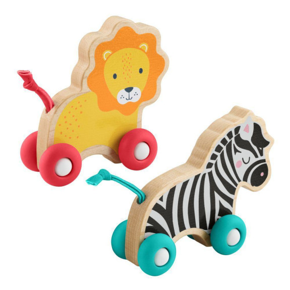 Dřevěná postrkovací lev a zebra