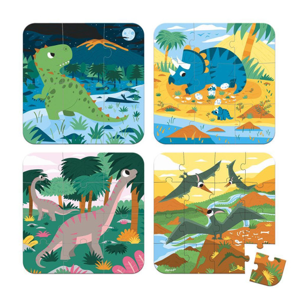 Puzzle v kufříku 4v1 Dinosauři Janod