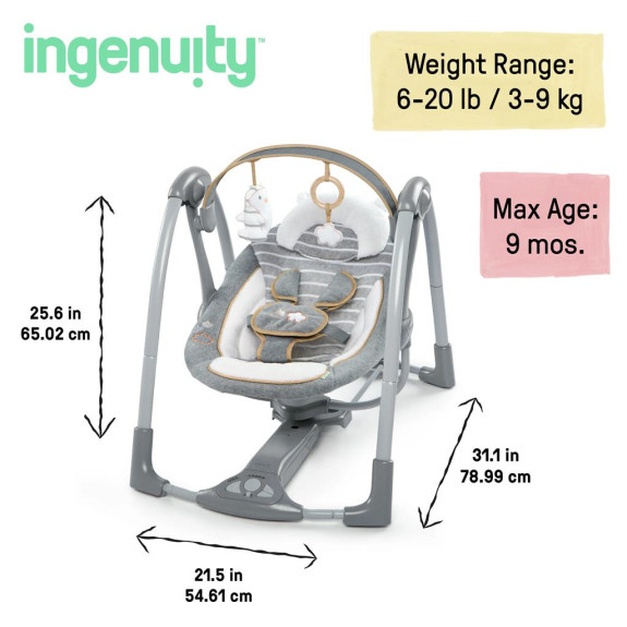 Houpačka konvertibilní cestovní s melodií Bella Teddy™ 0 m+ do 9 kg Ingenuity