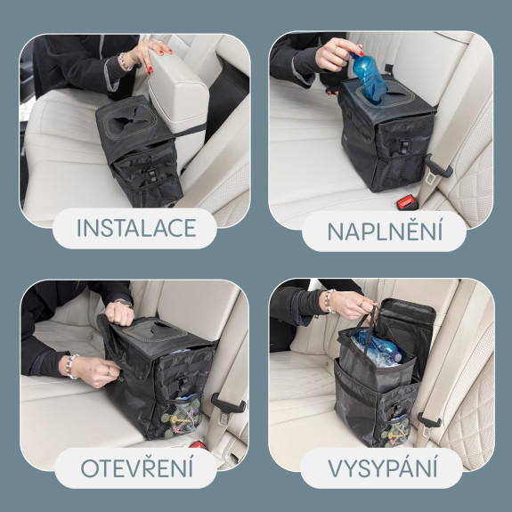 Odpadkový koš do auta vodotěsný s víkem black Zopa
