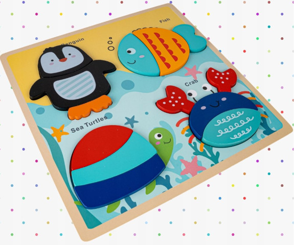 Dřevěné vkládací puzzle velké 30 x 30 cm - Mořské zvířátka Tulimi