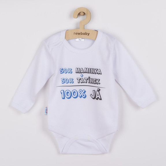 Body s potiskem New Baby 50% Maminka + 50% Tatínek 100% JÁ modré - dárkové balení 