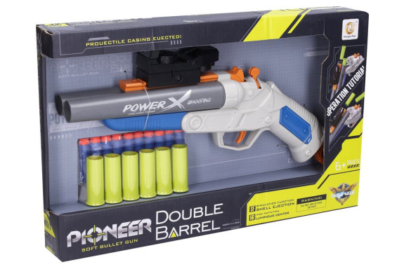 Puška Pioneer Double Barrel s pěnovými náboji a patronami 37 cm