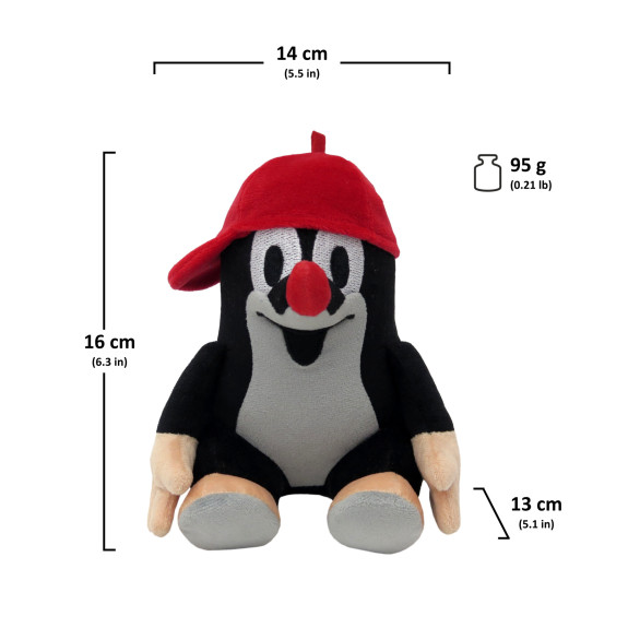 Krtek 16 cm sedící s červenou kšiltovkou