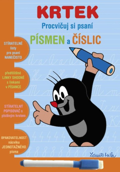 Stíratelný sešit "Procvičuj si písmena a číslice" + stíratelný popisovač - Krtek 2