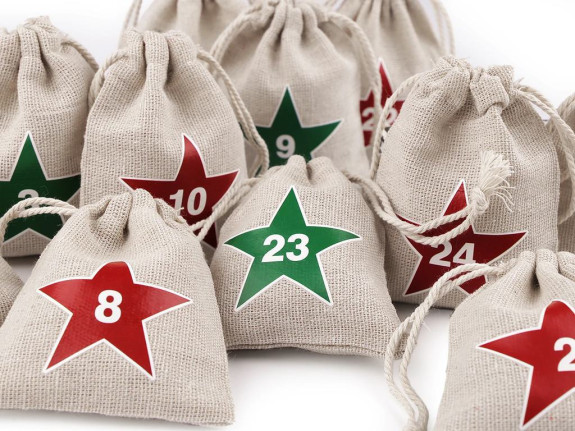 Sada pytlíků s čísly 1-24 na adventní kalendář 8 x10 cm bavlněné