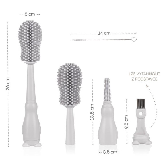 Silikonový kartáč na dětskou lahev 3 v 1 Light Grey Zopa