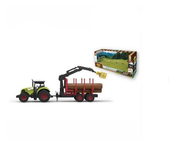 Traktor s přívěsem ramenem zelená