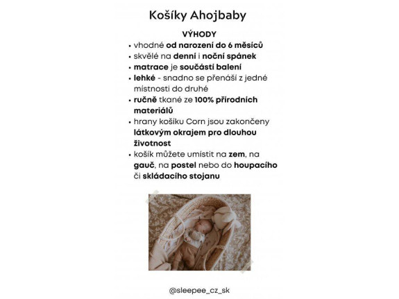 Mojžíšův košík pro miminko Corn Natural + oboustranná matrace Airdream Ahojbaby