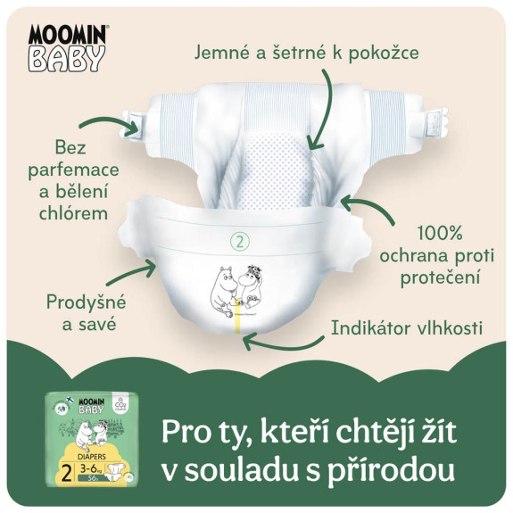 Jednorázové eko pleny 2 Newborn 3–6 kg (56 ks), Moomin baby
