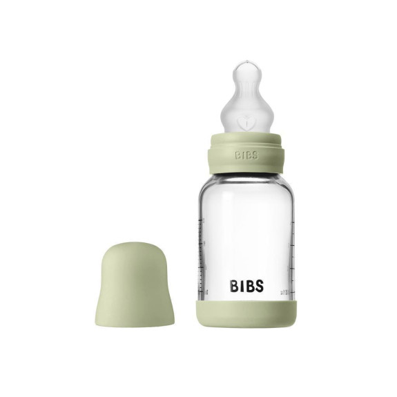 Antikoliková skleněná láhev se silikonovým dudlíkem 120 ml BIBS