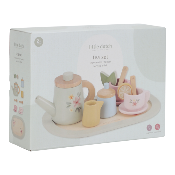 Čajový set dřevěný s květinovým potiskem Little Dutch