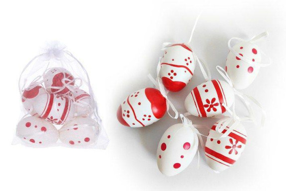 Vajíčko dekorační plastové malované 6 cm, 6 ks v organza sáčku