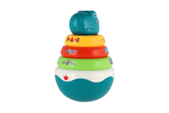 Roly Poly dinosaurus skládanka pyramida s kroužky se zvukem 16 cm