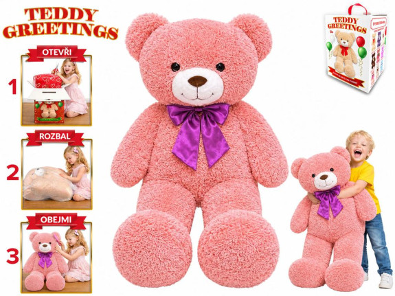 Medvěd plyšový 120 cm s mašlí růžový 0 m+ v dárkové krabičce Teddy Greetings