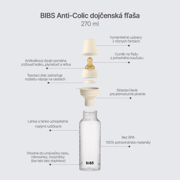 Antikoliková láhev s kaučukovým dudlíkem 270 ml Bibs
