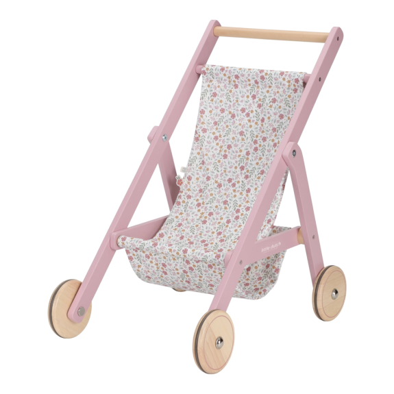 Kočárek pro panenky golfky dřevěné Pink Little Dutch