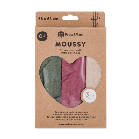 Sada plen bambusová mušelínová 3 ks Moussy 68 x 68 cm Petite&Mars