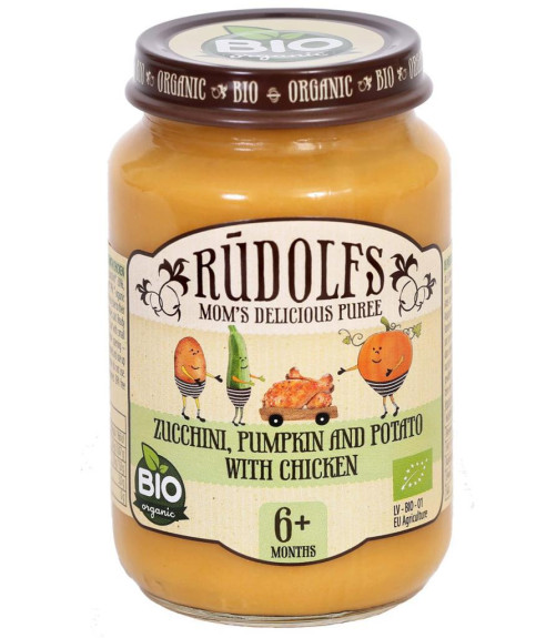 BIO Cuketa, dýně, brambory s kuřecím masem 190 g Rudolfs