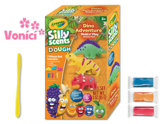 Crayola hmota tvarovací 28 g vonící 3 barvy 3 ks + sada tvarovátek dinosaurus