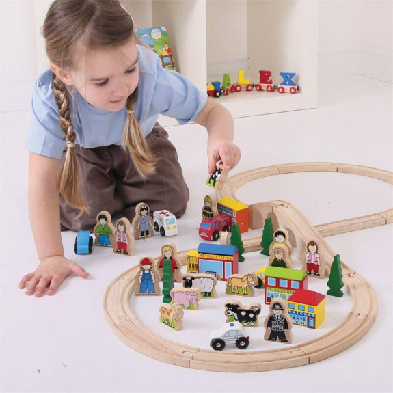 Velká sada příslušenství dřevěné vláčkodráhy Bigjigs Rail
