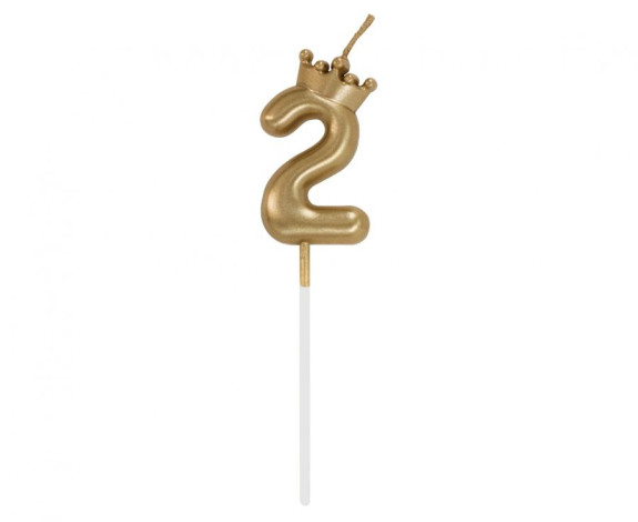 Svíčka dortová zlatá s korunkou, 6cm
