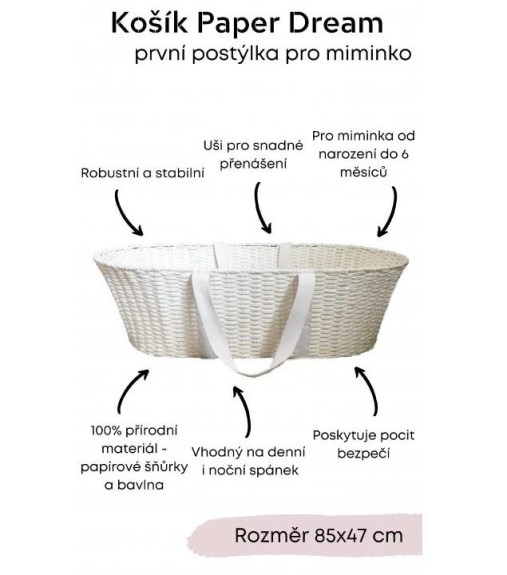 Ahojbaby Mojžíšův košík pro miminko Paper Dream white + matrace Basic