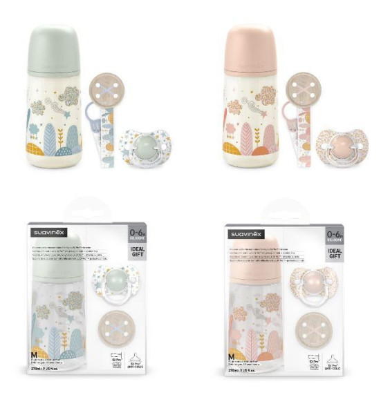 Sada láhev 270 ml + dudlík fyziologický 0 - 6 m + klip Dreams Suavinex