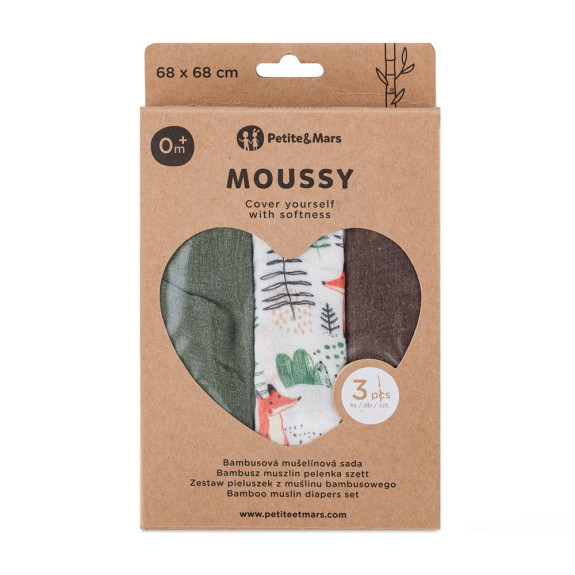 Sada plen bambusová mušelínová 3 ks Moussy 68 x 68 cm Petite&Mars