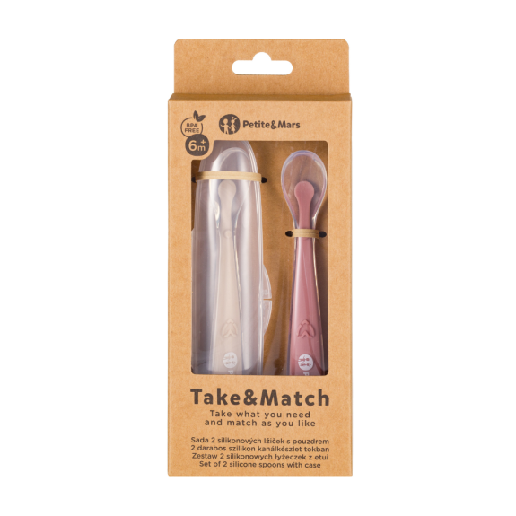 Silikonové lžičky s pouzdrem 2 ks Take & Match 6 m+ Petite & Mars
