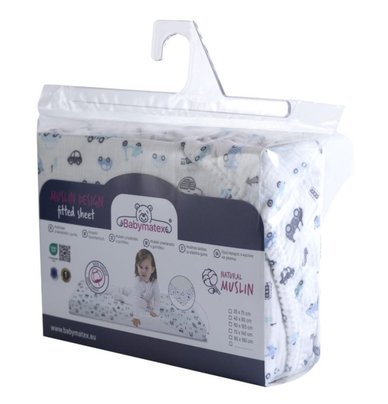 Mušelínové prostěradlo Design s gumou 60 x 120 cm BabyMatex