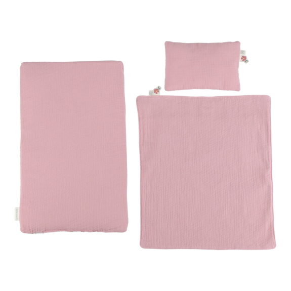Postýlka pro panenky dřevěná s peřinkou Pink Little Dutch