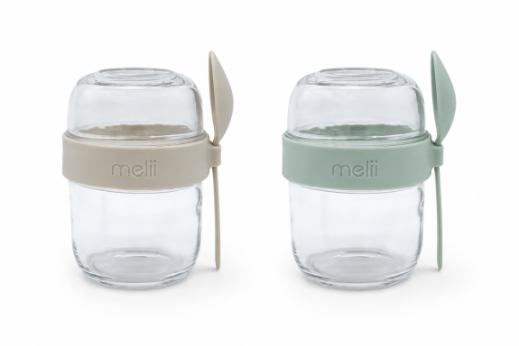 Skleněná dóza na jogurt a salát se lžičkou 660 ml Melii