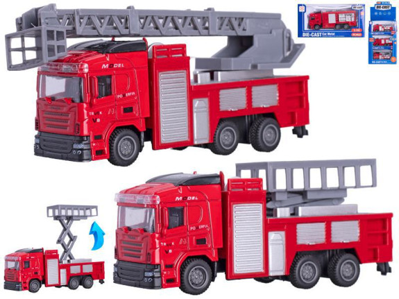 Vozidlo hasičské 13 cm 1:50 kov zpětný chod