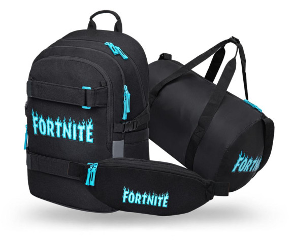 Set 3 Skate Fortnite Blue: batoh, sportovní taška, ledvinka GRS Baagl