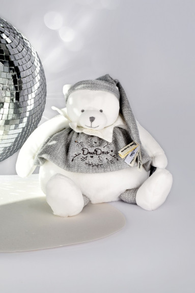 Dárková sada Plyšový lední medvídek s kroužkem 30 cm šedý Doudou