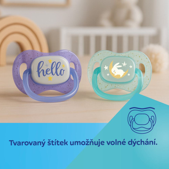 Dudlík svítící silikonový symetrický Nightglow Canpol babies 6 - 18 m 2 ks