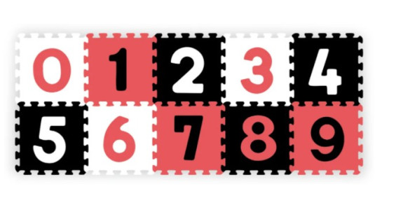 Pěnové puzzle, podložka Čísla, 10 ks, černá/červená/bílá, BabyOno