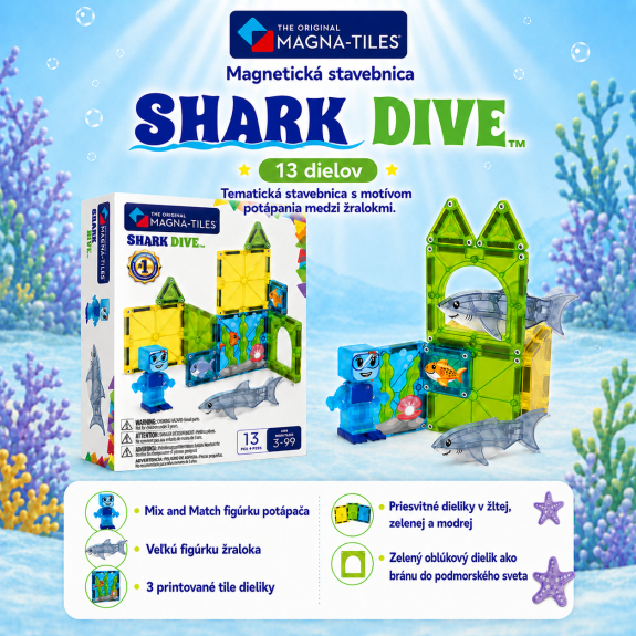 Magnetická stavebnice Shark Dive 13 dílků Magna-Tiles