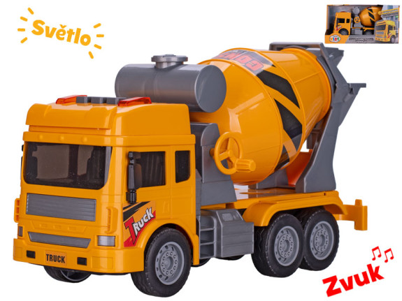 Auto stavební domíchávač 29,5 cm na setrvačník na baterie se světlem a zvukem