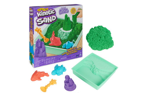 Krabice tekutého písku s podložkou zelená Kinetic Sand