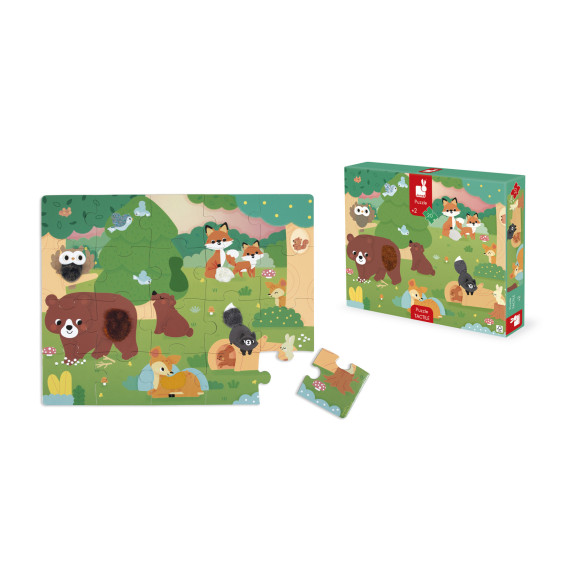 Puzzle dotykové senzorické Les s různými povrchy 20 ks Janod