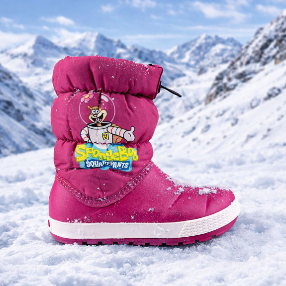 Dětské zimní boty - zateplené sněhule SpongeBob magenta