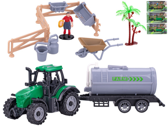 Traktor s vlečkou 19 cm volný chod s doplňky