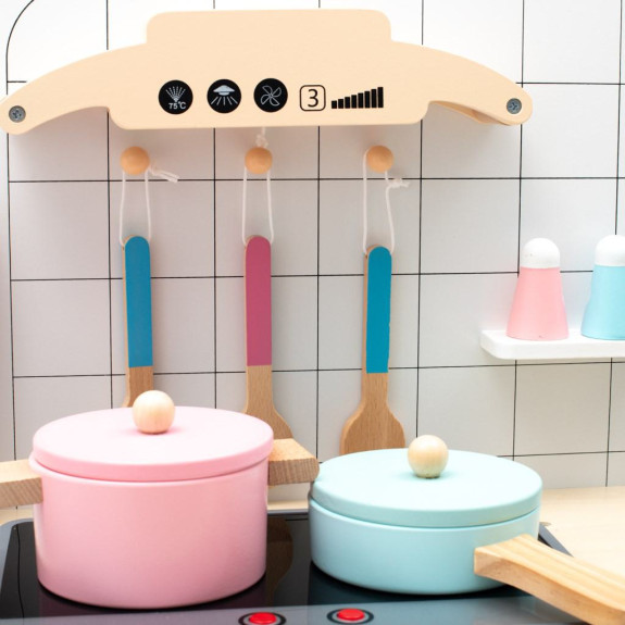Dětská dřevěná kuchyňka s vybavením Montessori bílá Baby Mix