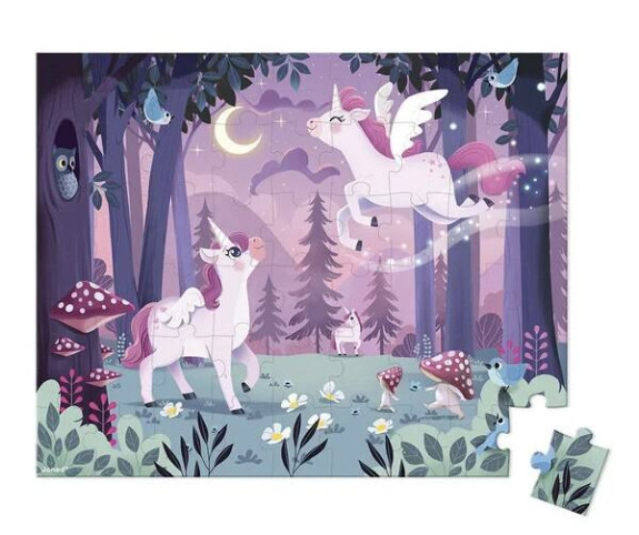 Puzzle v kufříku Jednorožci 54 ks Janod