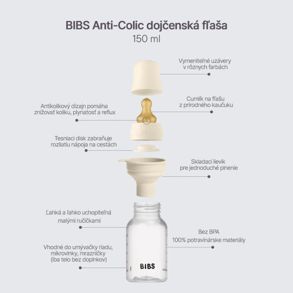 Antikoliková láhev s kaučukovým dudlíkem 150 ml Bibs